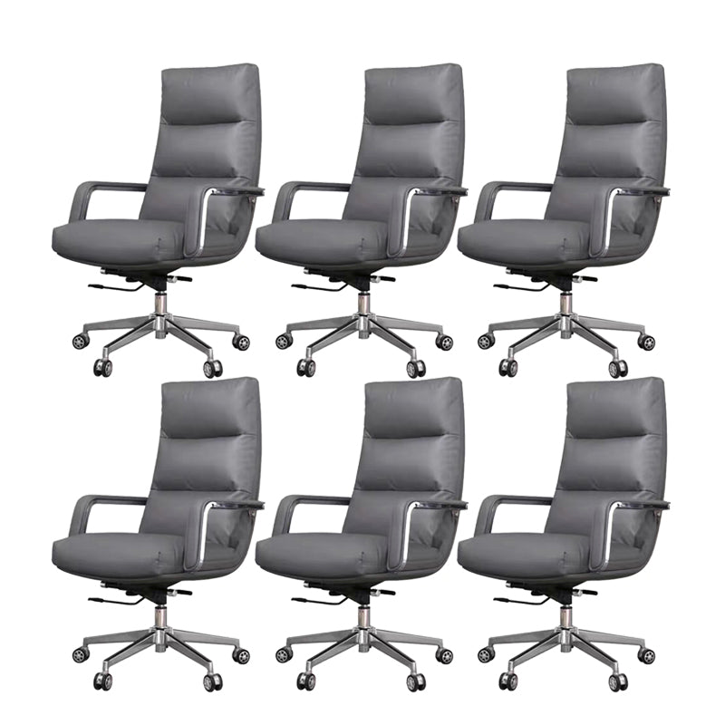 Modern Desk Chair Leather Ergonomic Computer Chair High-Back Chair with Wheels Grey 6 Piece Set Clearhalo 'furn' 'furn_office_chair' 'Furniture' 'Office Chairs' 'Office Furniture' 'office_chair' 6335128