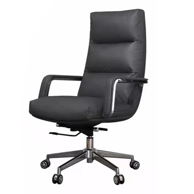 Modern Desk Chair Leather Ergonomic Computer Chair High-Back Chair with Wheels Black 1 Piece Clearhalo 'furn' 'furn_office_chair' 'Furniture' 'Office Chairs' 'Office Furniture' 'office_chair' 6335131