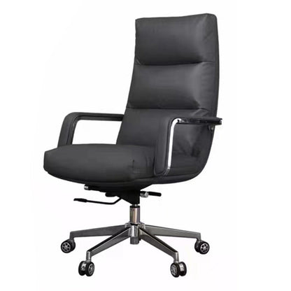 Modern Desk Chair Leather Ergonomic Computer Chair High-Back Chair with Wheels Black 1 Piece Clearhalo 'furn' 'furn_office_chair' 'Furniture' 'Office Chairs' 'Office Furniture' 'office_chair' 6335131