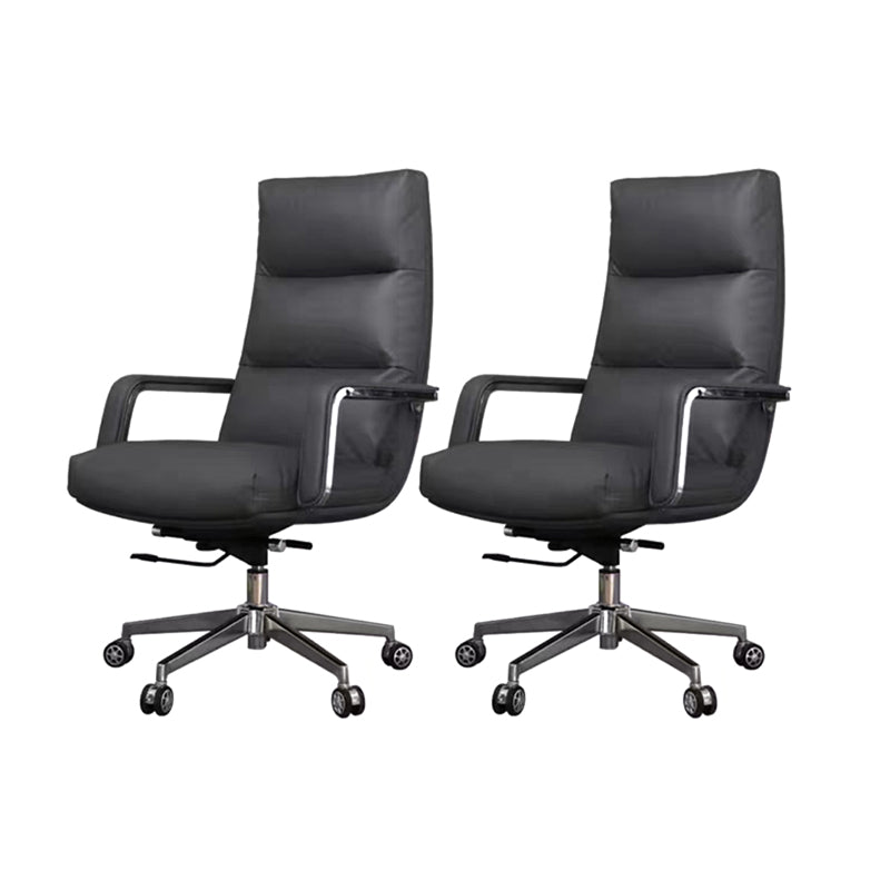 Modern Desk Chair Leather Ergonomic Computer Chair High-Back Chair with Wheels Black 2 Piece Set Clearhalo 'furn' 'furn_office_chair' 'Furniture' 'Office Chairs' 'Office Furniture' 'office_chair' 6335133