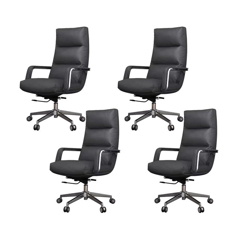 Modern Desk Chair Leather Ergonomic Computer Chair High-Back Chair with Wheels Black 4 Piece Set Clearhalo 'furn' 'furn_office_chair' 'Furniture' 'Office Chairs' 'Office Furniture' 'office_chair' 6335135