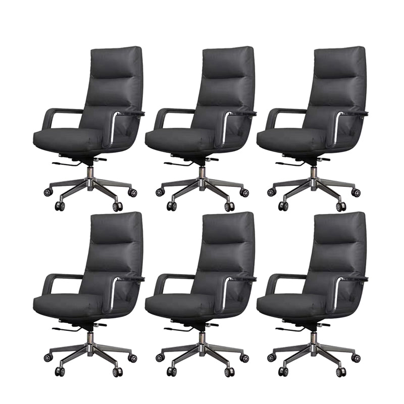 Modern Desk Chair Leather Ergonomic Computer Chair High-Back Chair with Wheels Black 6 Piece Set Clearhalo 'furn' 'furn_office_chair' 'Furniture' 'Office Chairs' 'Office Furniture' 'office_chair' 6335137