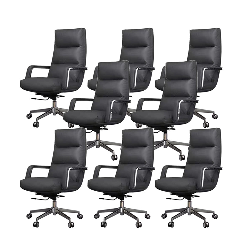 Modern Desk Chair Leather Ergonomic Computer Chair High-Back Chair with Wheels Black 8 Piece Set Clearhalo 'furn' 'furn_office_chair' 'Furniture' 'Office Chairs' 'Office Furniture' 'office_chair' 6335139