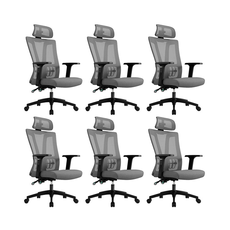 Modern High Back Swivel Chair Office Adjustable Arms Ergonomic Mesh Task Chair Gray 6 Piece Set Without Footrest Clearhalo 'furn' 'furn_office_chair' 'Furniture' 'Office Chairs' 'Office Furniture' 'office_chair' 6335200