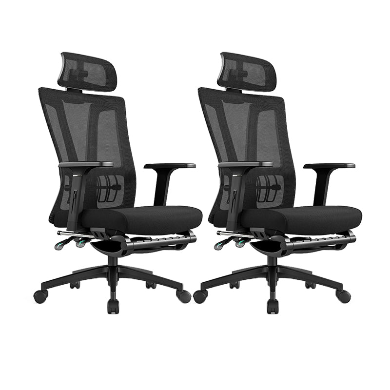 Modern High Back Swivel Chair Office Adjustable Arms Ergonomic Mesh Task Chair Black 2 Piece Set With Footrest Clearhalo 'furn' 'furn_office_chair' 'Furniture' 'Office Chairs' 'Office Furniture' 'office_chair' 6335206