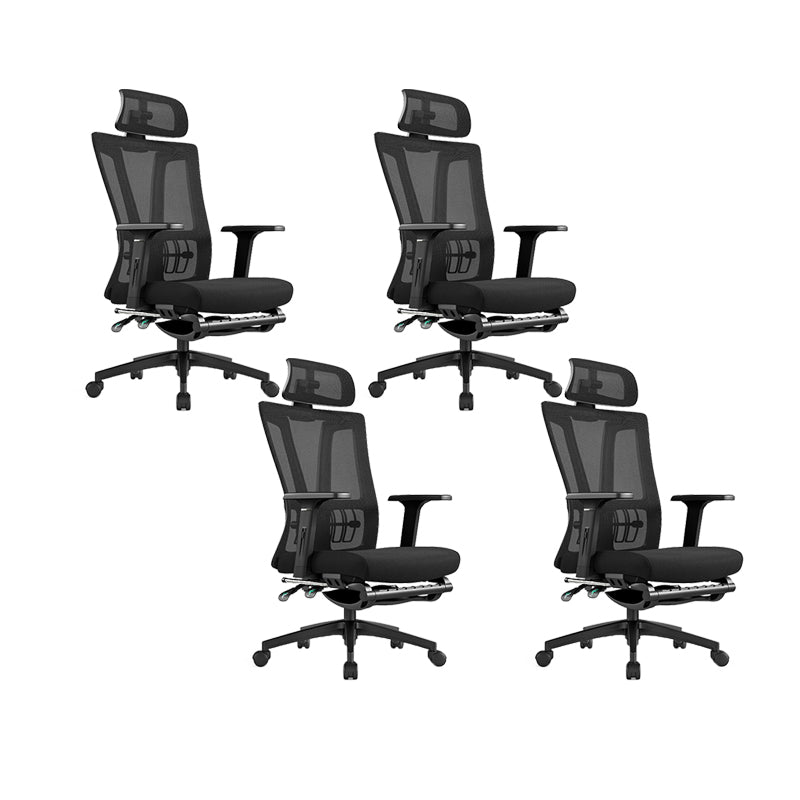 Modern High Back Swivel Chair Office Adjustable Arms Ergonomic Mesh Task Chair Black 4 Piece Set With Footrest Clearhalo 'furn' 'furn_office_chair' 'Furniture' 'Office Chairs' 'Office Furniture' 'office_chair' 6335207