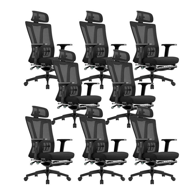 Modern High Back Swivel Chair Office Adjustable Arms Ergonomic Mesh Task Chair Black 8 Piece Set With Footrest Clearhalo 'furn' 'furn_office_chair' 'Furniture' 'Office Chairs' 'Office Furniture' 'office_chair' 6335211