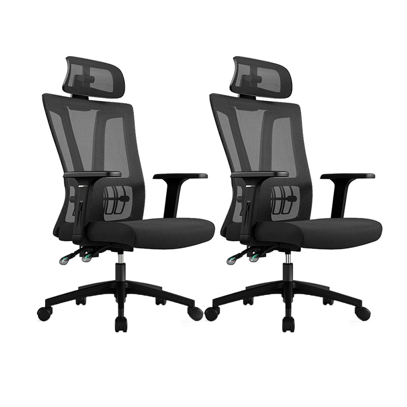Modern High Back Swivel Chair Office Adjustable Arms Ergonomic Mesh Task Chair Black 2 Piece Set Without Footrest Clearhalo 'furn' 'furn_office_chair' 'Furniture' 'Office Chairs' 'Office Furniture' 'office_chair' 6335215