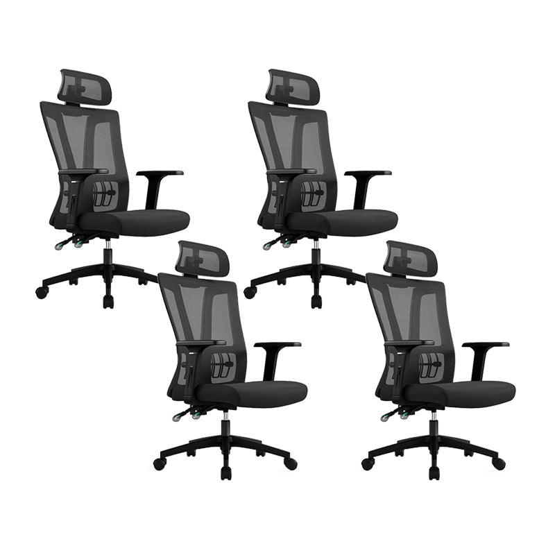 Modern High Back Swivel Chair Office Adjustable Arms Ergonomic Mesh Task Chair Black 4 Piece Set Without Footrest Clearhalo 'furn' 'furn_office_chair' 'Furniture' 'Office Chairs' 'Office Furniture' 'office_chair' 6335216