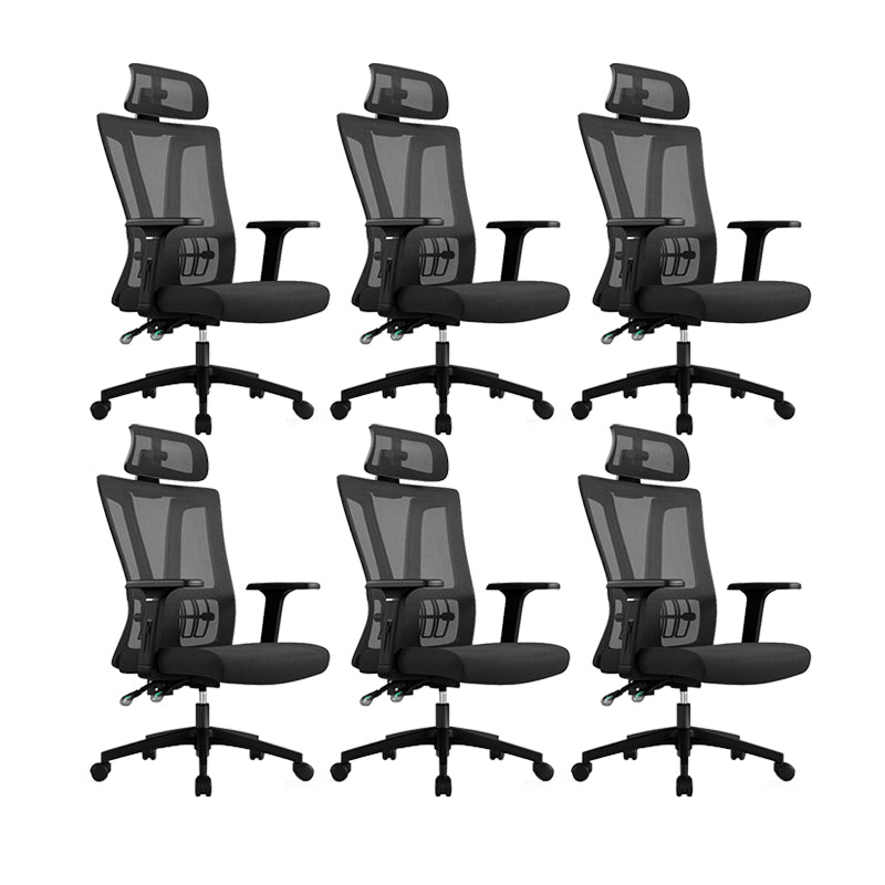 Modern High Back Swivel Chair Office Adjustable Arms Ergonomic Mesh Task Chair Black 6 Piece Set Without Footrest Clearhalo 'furn' 'furn_office_chair' 'Furniture' 'Office Chairs' 'Office Furniture' 'office_chair' 6335217