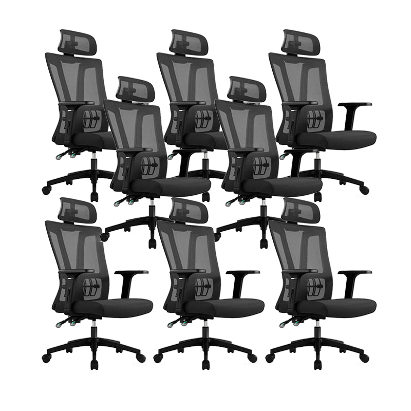 Modern High Back Swivel Chair Office Adjustable Arms Ergonomic Mesh Task Chair Black 8 Piece Set Without Footrest Clearhalo 'furn' 'furn_office_chair' 'Furniture' 'Office Chairs' 'Office Furniture' 'office_chair' 6335218