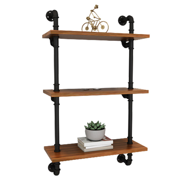 Metal and Wooden Floating Shelf Modern Natural Wall Mounted Bookshelf for Study Room
