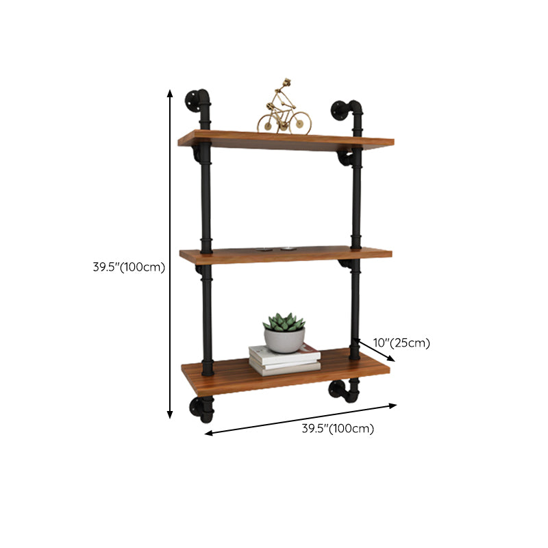 Metal and Wooden Floating Shelf Modern Natural Wall Mounted Bookshelf for Study Room