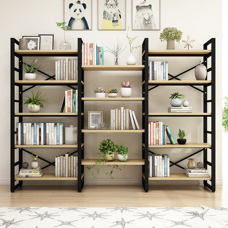 Contemporary Metal and Wooden Shelf Bookcase Open Book Shelf for Study Room