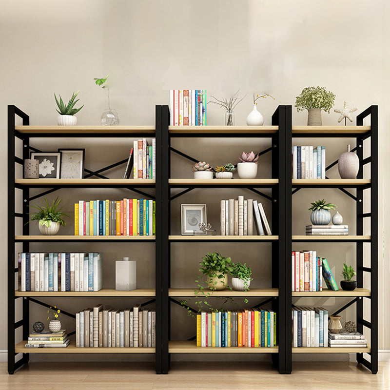 Contemporary Metal and Wooden Shelf Bookcase Open Book Shelf for Study Room