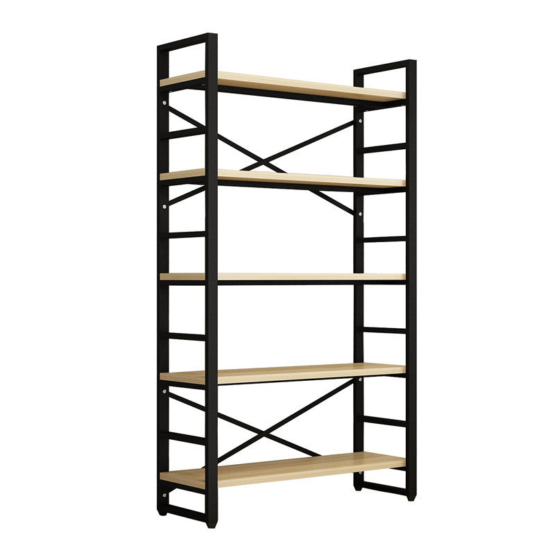Contemporary Metal and Wooden Shelf Bookcase Open Book Shelf for Study Room