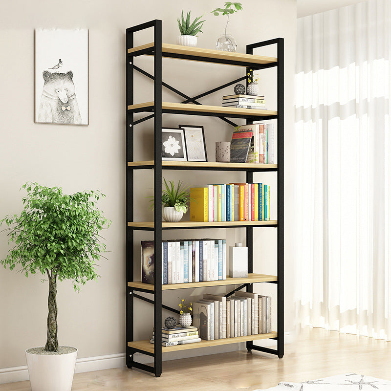 Contemporary Metal and Wooden Shelf Bookcase Open Book Shelf for Study Room