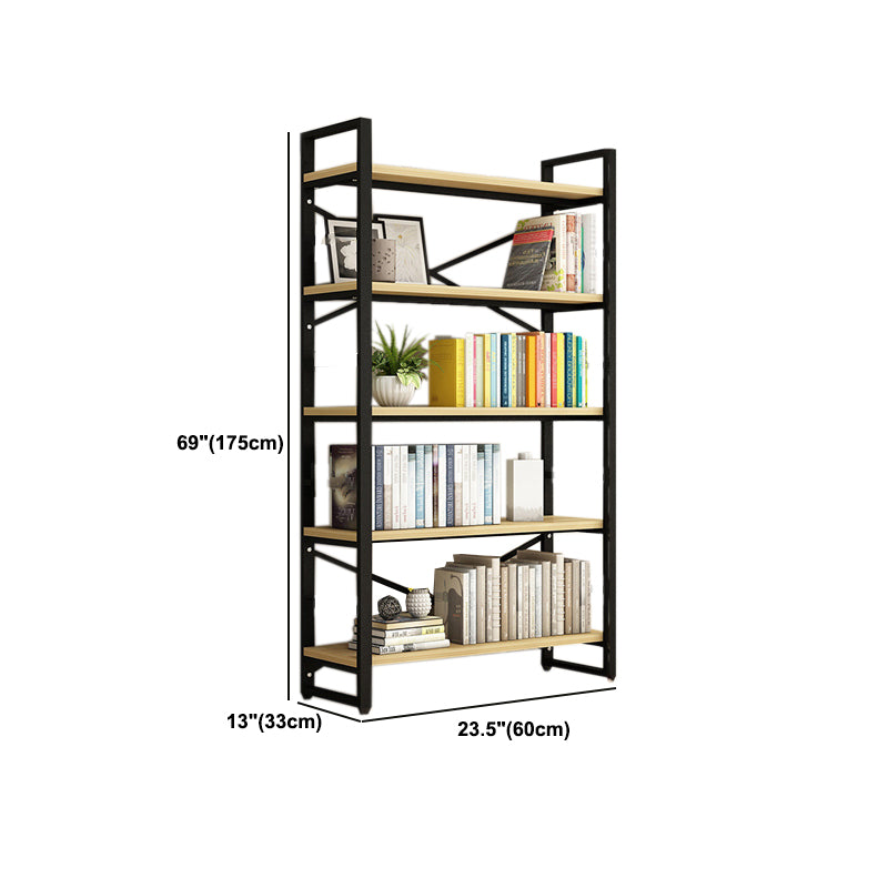 Contemporary Metal and Wooden Shelf Bookcase Open Book Shelf for Study Room