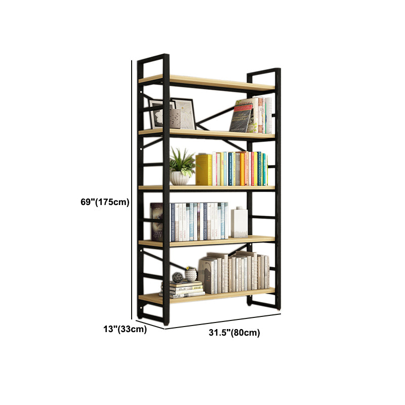 Contemporary Metal and Wooden Shelf Bookcase Open Book Shelf for Study Room