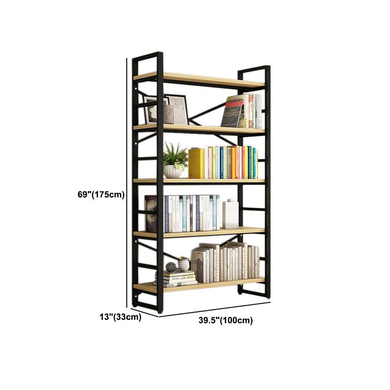 Contemporary Metal and Wooden Shelf Bookcase Open Book Shelf for Study Room