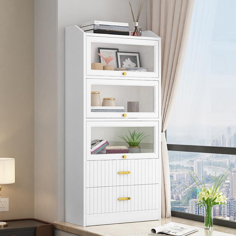 Contemporary Wood Bookshelf Standard Book Shelf for Home Office 11.8" Wide 28"L x 12"W x 59"H Gloss White Clearhalo 'Bookcases' 'furn' 'furn_bookcases' 'Furniture' 'Office Furniture' 6335708