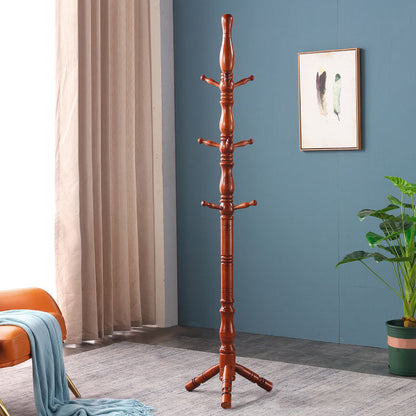 71"H Solid Wood Coat Rack European Style Hanger Ash Wood Modern Hall Tree 18"L x 18"W x 72"H Red Brown Clearhalo 'Entry & Mudroom Furniture' 'furn' 'furn_hall_tree_coat_racks' 'Furniture' 'Hall Trees & Coat Racks' 'hall_tree_coat_racks' 6335865
