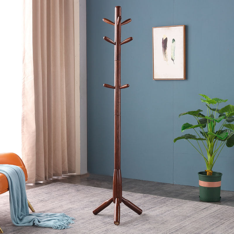 71"H Solid Wood Coat Rack European Style Hanger Ash Wood Modern Hall Tree 17.7"L x 17.7"W x 71.7"H Walnut Clearhalo 'Entry & Mudroom Furniture' 'furn' 'furn_hall_tree_coat_racks' 'Furniture' 'Hall Trees & Coat Racks' 'hall_tree_coat_racks' 6335871