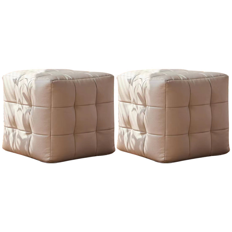 Contemporary Pouf Ottoman Genuine Leather Upholstered Tufted Square Ottoman Beige 2 Piece Set Clearhalo 'furn' 'furn_ottomans_poufs' 'Furniture' 'Living Room Furniture' 'Ottomans & Poufs' 'ottomans_poufs' 6336040