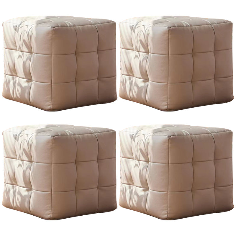 Contemporary Pouf Ottoman Genuine Leather Upholstered Tufted Square Ottoman Beige 4 Piece Set Clearhalo 'furn' 'furn_ottomans_poufs' 'Furniture' 'Living Room Furniture' 'Ottomans & Poufs' 'ottomans_poufs' 6336043