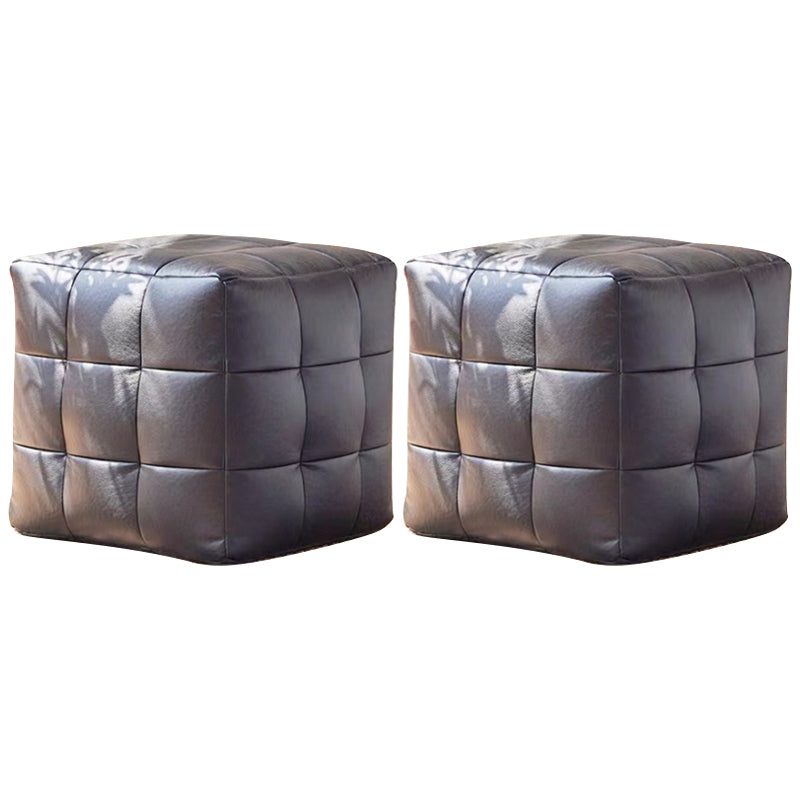 Contemporary Pouf Ottoman Genuine Leather Upholstered Tufted Square Ottoman Gray 2 Piece Set Clearhalo 'furn' 'furn_ottomans_poufs' 'Furniture' 'Living Room Furniture' 'Ottomans & Poufs' 'ottomans_poufs' 6336047