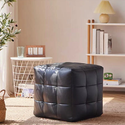 Contemporary Pouf Ottoman Genuine Leather Upholstered Tufted Square Ottoman Black 1 Piece Clearhalo 'furn' 'furn_ottomans_poufs' 'Furniture' 'Living Room Furniture' 'Ottomans & Poufs' 'ottomans_poufs' 6336051