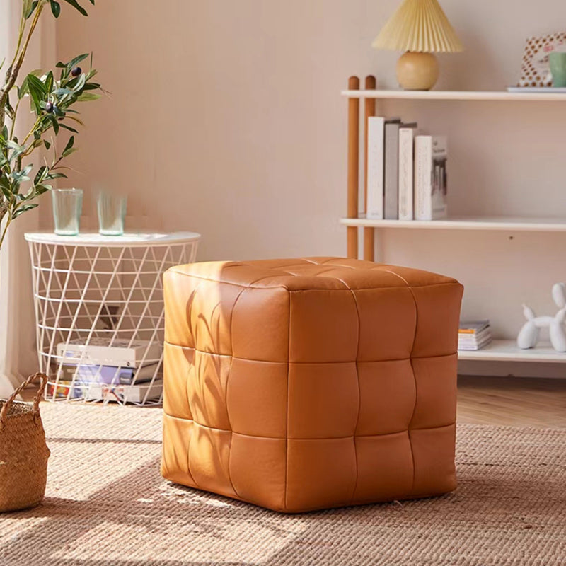 Contemporary Pouf Ottoman Genuine Leather Upholstered Tufted Square Ottoman Orange 1 Piece Clearhalo 'furn' 'furn_ottomans_poufs' 'Furniture' 'Living Room Furniture' 'Ottomans & Poufs' 'ottomans_poufs' 6336056