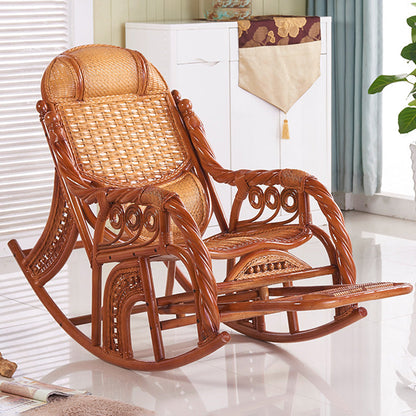 Conventional Rocking Chair Rattan Frame Solid Color Spindle Backrest Indoor Rocking Chair Red Brown Clearhalo 'Chairs & Seating' 'furn' 'furn_rocking_chairs' 'Furniture' 'Living Room Furniture' 'Rocking Chairs' 'rocking_chairs' 6336172