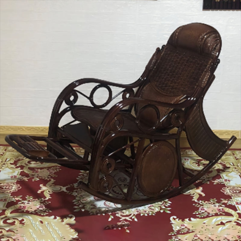 Conventional Rocking Chair Rattan Frame Solid Color Spindle Backrest Indoor Rocking Chair Coffee Clearhalo 'Chairs & Seating' 'furn' 'furn_rocking_chairs' 'Furniture' 'Living Room Furniture' 'Rocking Chairs' 'rocking_chairs' 6336175