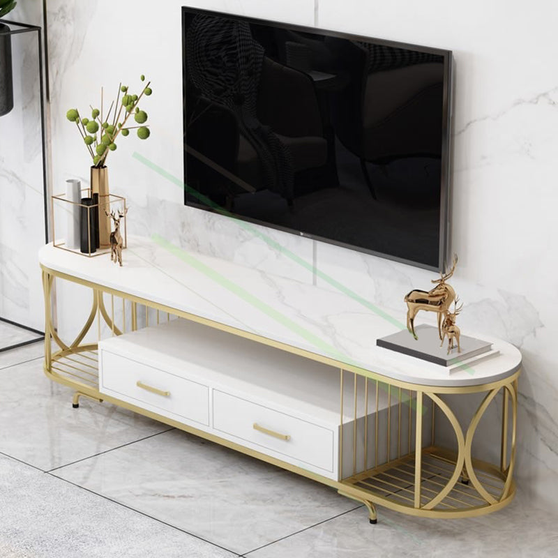 Glam Stone Meuble TV avec étagères ouvertes et console avec tiroirs