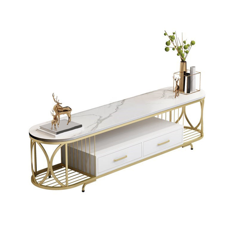 Glam Stone Meuble TV avec étagères ouvertes et console avec tiroirs