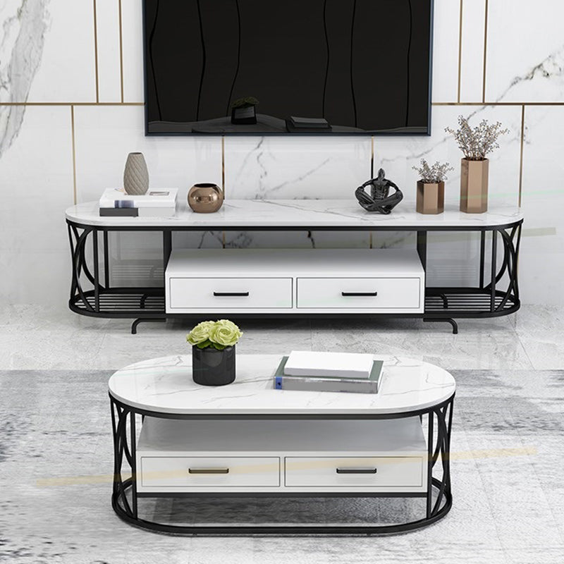 Glam Stone Meuble TV avec étagères ouvertes et console avec tiroirs