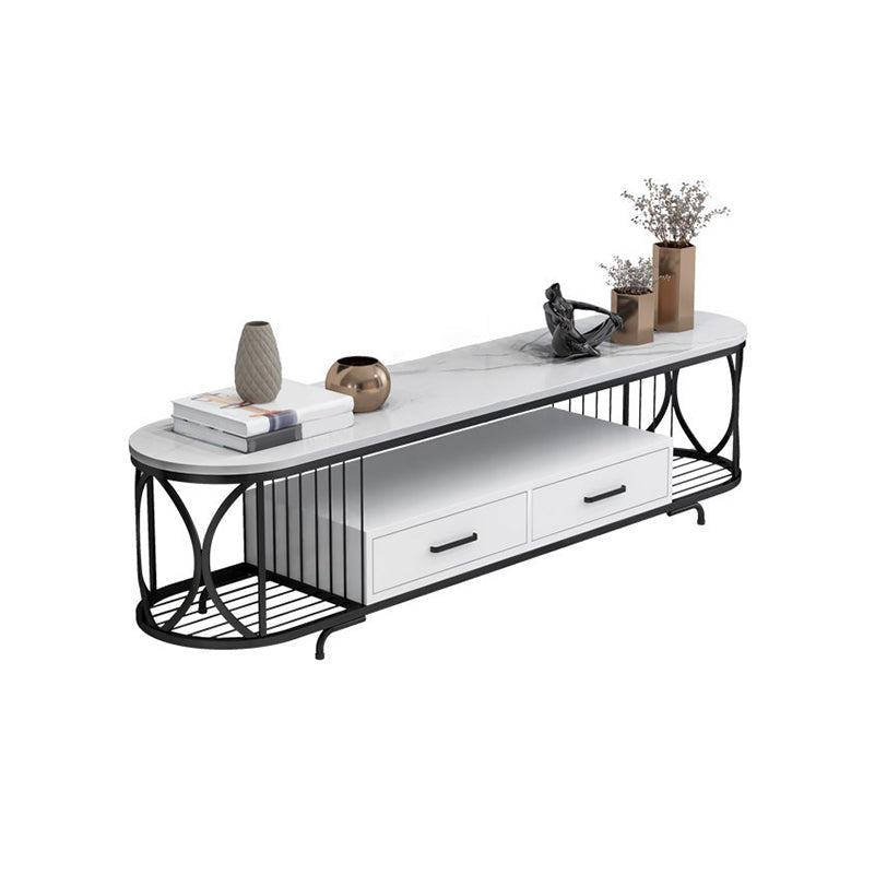 Glam Stone Meuble TV avec étagères ouvertes et console avec tiroirs