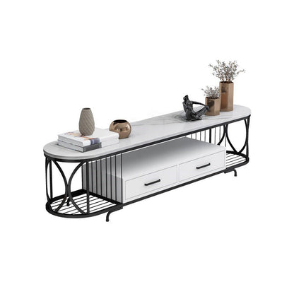 Glam Stone Meuble TV avec étagères ouvertes et console avec tiroirs