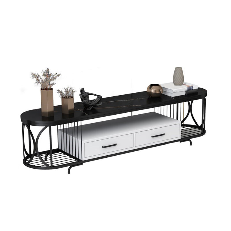 Glam Stone Meuble TV avec étagères ouvertes et console avec tiroirs