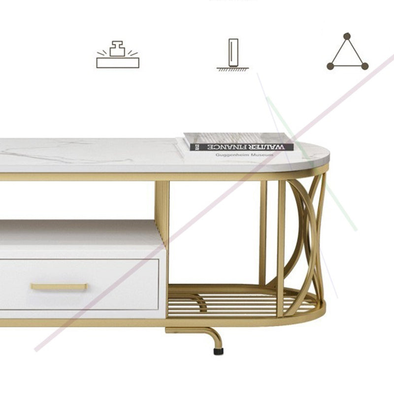 Glam Stone Meuble TV avec étagères ouvertes et console avec tiroirs
