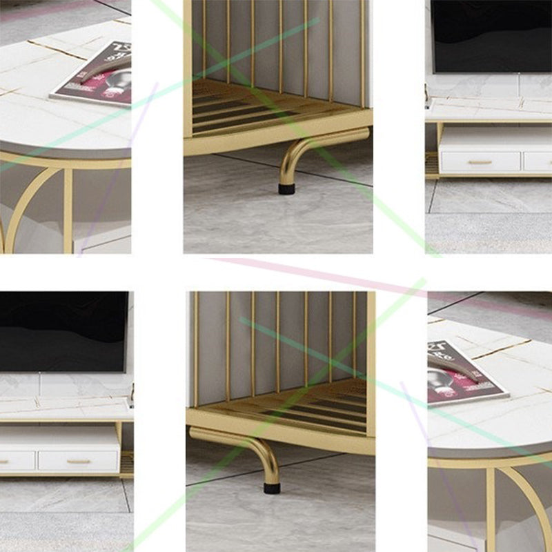 Glam Stone Meuble TV avec étagères ouvertes et console avec tiroirs