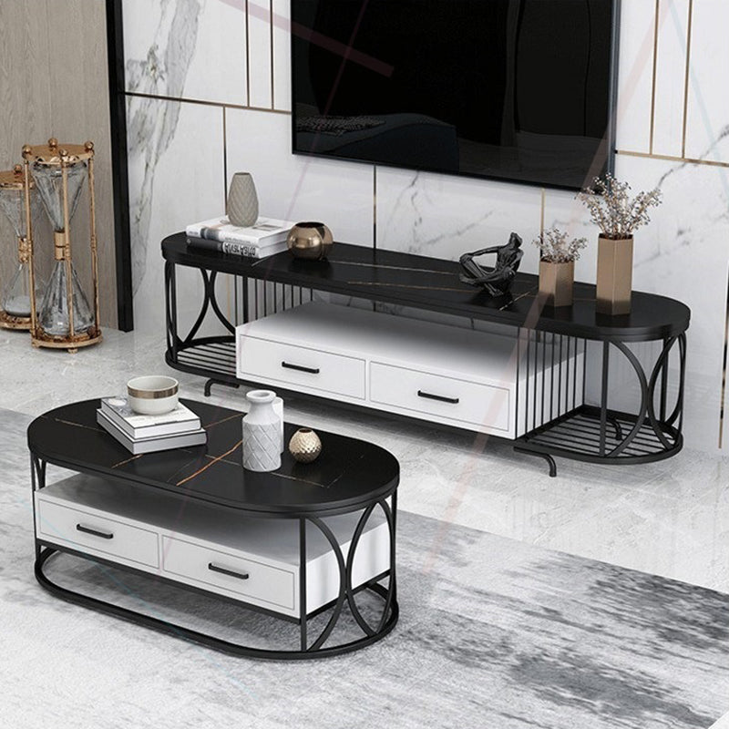 Glam Stone Meuble TV avec étagères ouvertes et console avec tiroirs