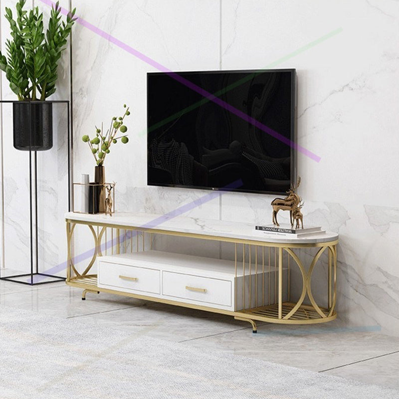 Glam Stone Meuble TV avec étagères ouvertes et console avec tiroirs