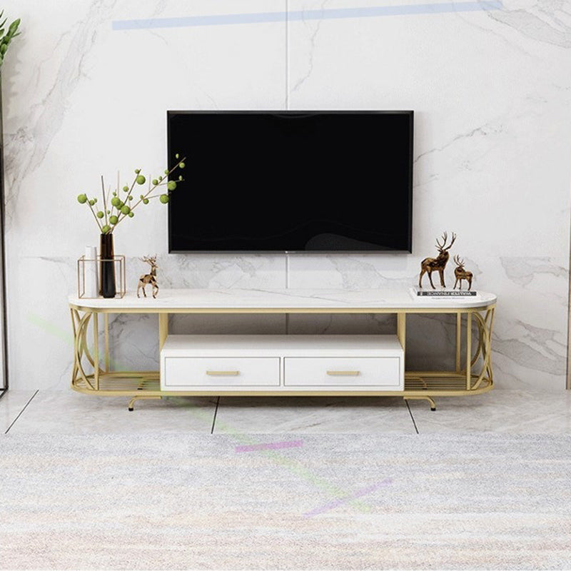 Glam Stone Meuble TV avec étagères ouvertes et console avec tiroirs