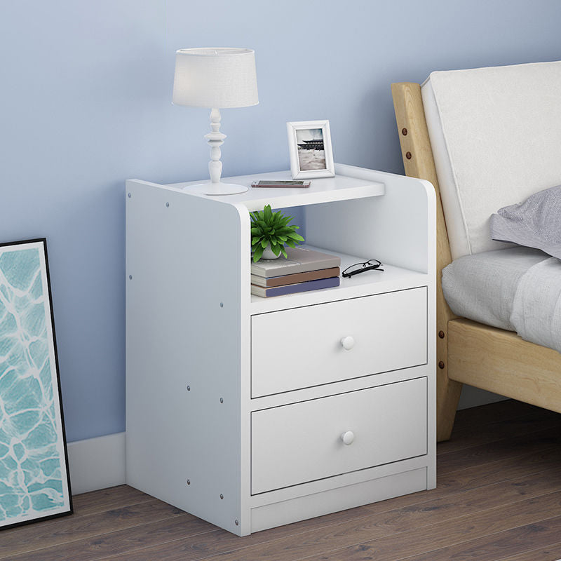 Wooden Bedside Cabinet Modern Style Minimalist Bedside Table with Drawers 16.9"L x 11.8"W x 20.1"H White 1 Piece Clearhalo 'Bedroom Furniture' 'furn' 'furn_night_stand' 'Furniture' 'night_stand' 'Nightstands' 6336668