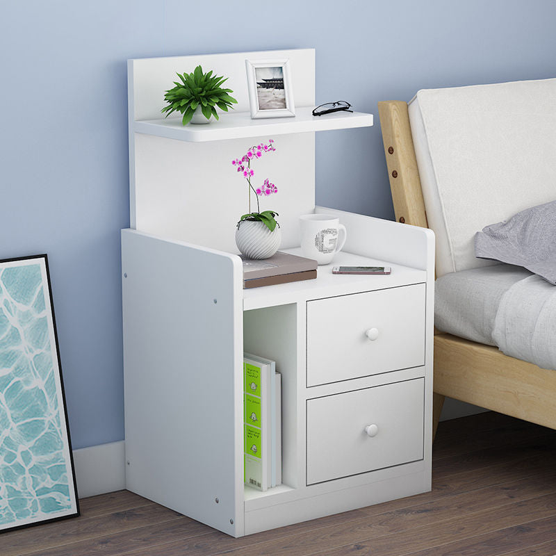 Wooden Bedside Cabinet Modern Style Minimalist Bedside Table with Drawers 16.9"L x 11.8"W x 28.7"H White 1 Piece Clearhalo 'Bedroom Furniture' 'furn' 'furn_night_stand' 'Furniture' 'night_stand' 'Nightstands' 6336670