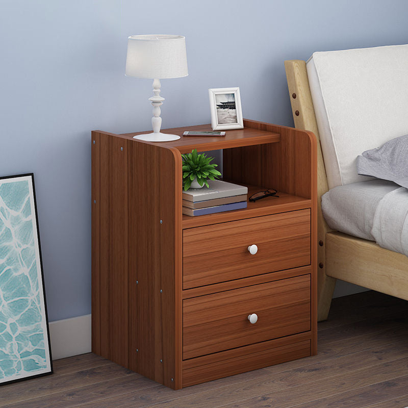Wooden Bedside Cabinet Modern Style Minimalist Bedside Table with Drawers 16.9"L x 11.8"W x 20.1"H Brown 1 Piece Clearhalo 'Bedroom Furniture' 'furn' 'furn_night_stand' 'Furniture' 'night_stand' 'Nightstands' 6336674