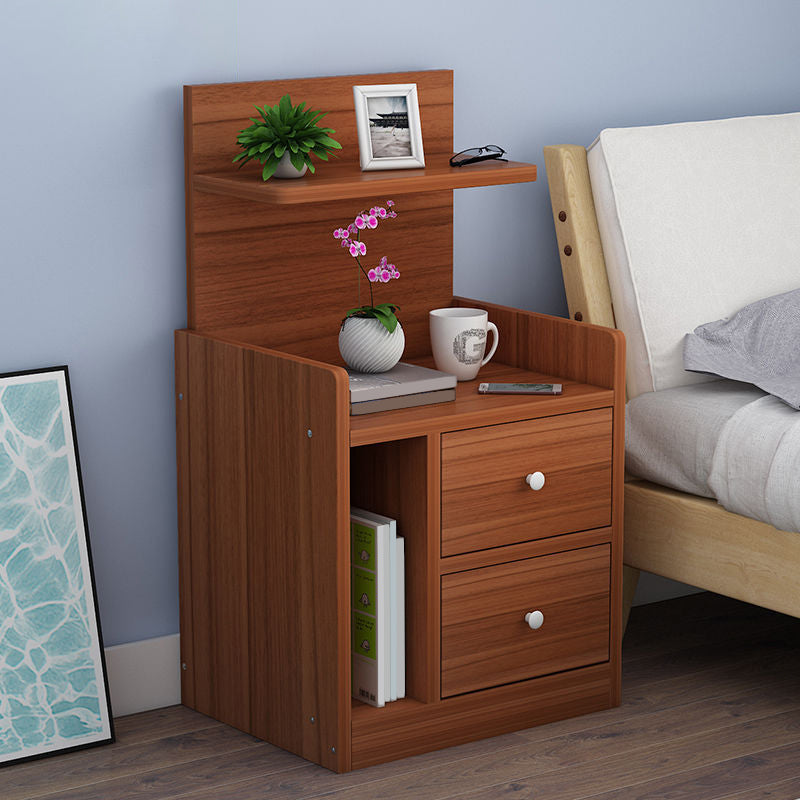 Wooden Bedside Cabinet Modern Style Minimalist Bedside Table with Drawers 16.9"L x 11.8"W x 28.7"H Brown 1 Piece Clearhalo 'Bedroom Furniture' 'furn' 'furn_night_stand' 'Furniture' 'night_stand' 'Nightstands' 6336675