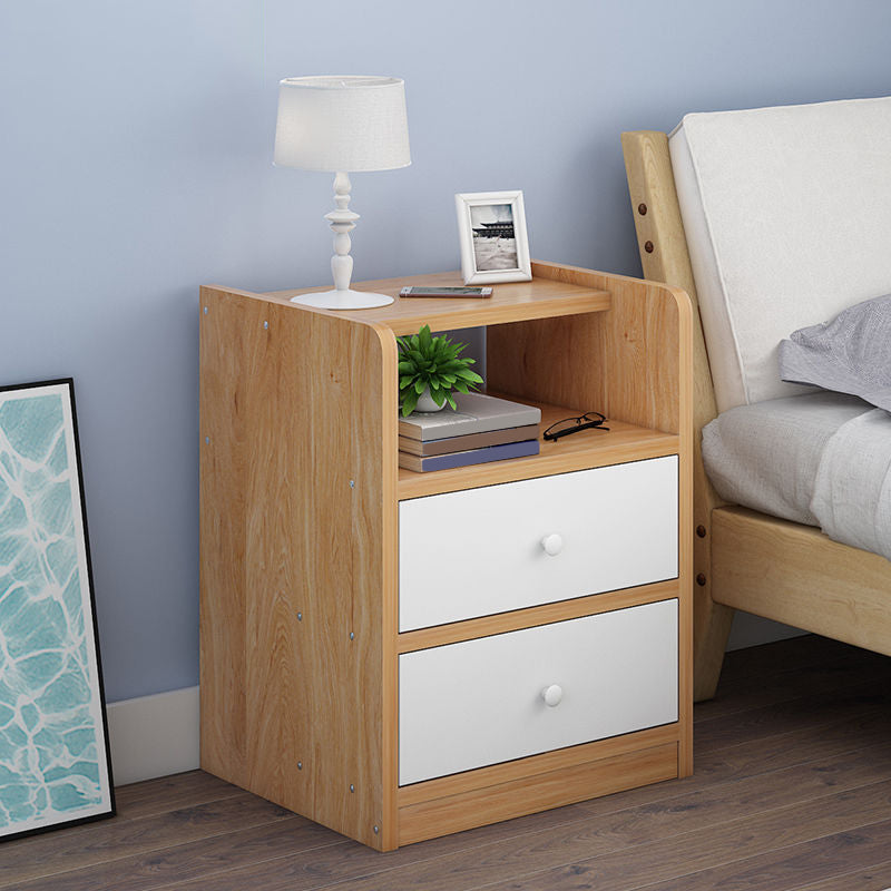 Wooden Bedside Cabinet Modern Style Minimalist Bedside Table with Drawers 16.9"L x 11.8"W x 20.1"H Natural Wood White 1 Piece Clearhalo 'Bedroom Furniture' 'furn' 'furn_night_stand' 'Furniture' 'night_stand' 'Nightstands' 6336679